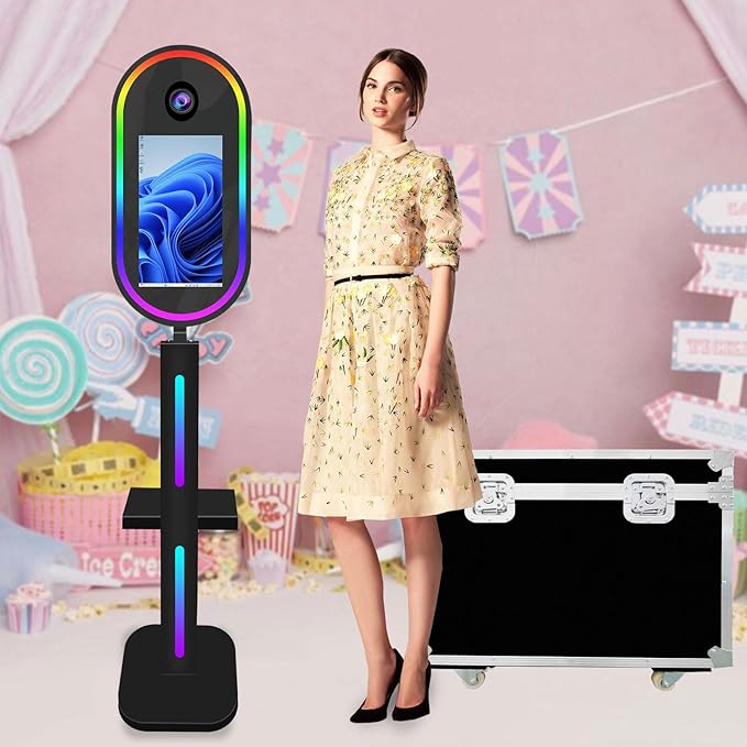 Vanya Oval Mirror Photo Booth15.6 Touch Screen Mirror Photo Booth Magic Mirror Photobooth Selfie for Party Events Wedding Rental (Black, Without Camera Printer)