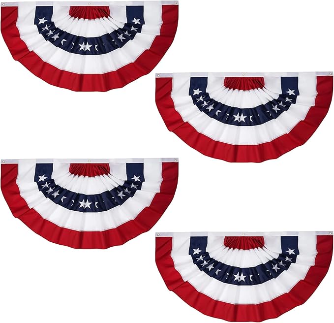 FRF FLAG American Flag Bunting 1.5x3 Ft (4 PCS), Embroidered Patriotic Bunting Flags, 4th of july Decorations Outdoor, with 3 Brass Grommets