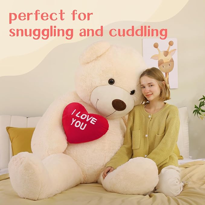 Red Heart Giant Teddy Bear 6ft, Big Teddy Bear Stuffed Animals with Embroidered I Love You for Girlfriend Christmas Birthday, Huge Valentines Teddy Bear Gifts (White, 72 inches)