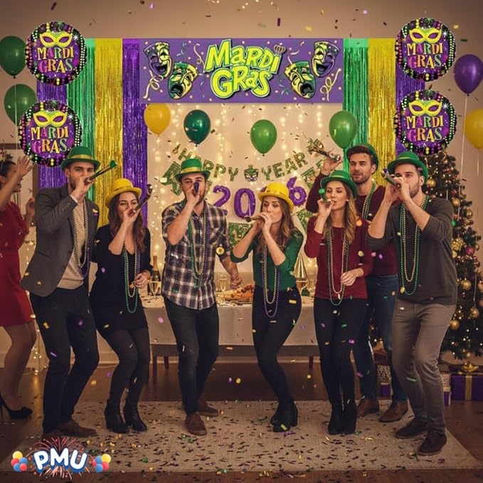 PMU 83 PC New Year's Eve Party Supplies New Year Decorations Supplies, 2026 Multicolor Mardi Gras Party Kit Assortment for 25 Persons - (Yellow, Purple and Green) for Adults, Men and Women (25/psn)