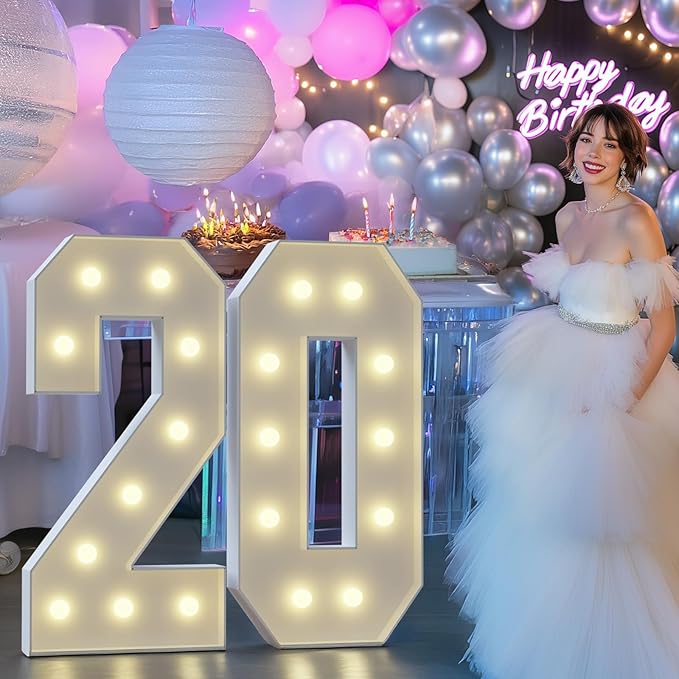 Marquee Numbers 20th-Birthday Large Decorations: 4ft Light Up Numbers 20 Birthday Sign for Boy Girl Twenty Year Old Anniversary Mosaic Party Decor Backdrop Big Foam Board Number 20