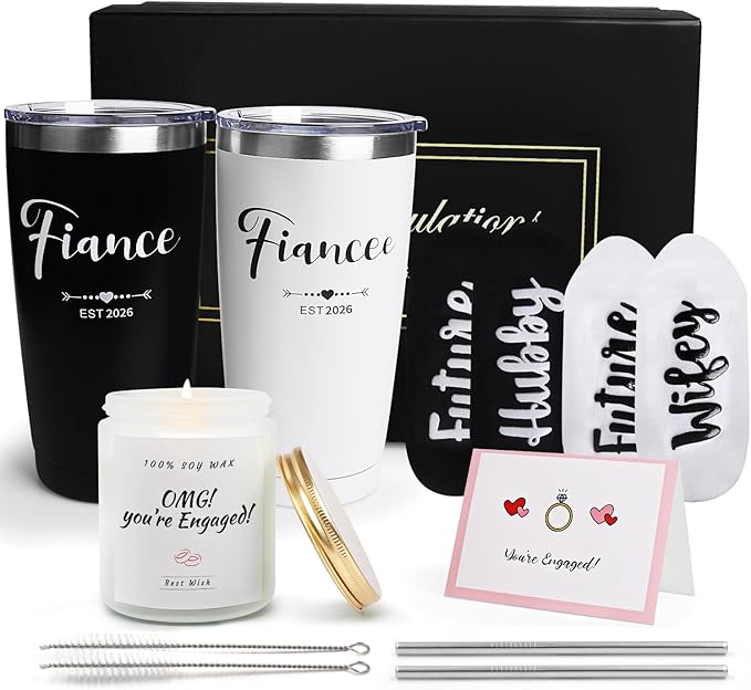 Engagement Gifts for Couples, Engagement Gifts for Newly Engaged Couples, Cool Wine Engaged Tumbler Gift Set, Fiance Fiancee Gifts for Him and Her Girlfriend Boyfriend, Newlywed Wedding Gifts