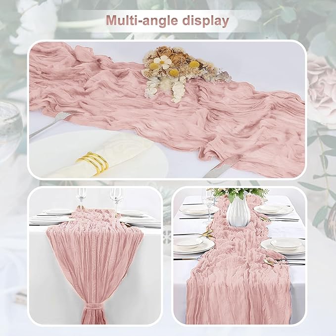 6 Pack Blush Pink Cheesecloth Table Runner 35x120 Inch 10Ft Rustic Gauze Cheese Cloth Table Runner Sheer Cheesecloth Table Runners for Wedding Party Bridal Shower Decoration