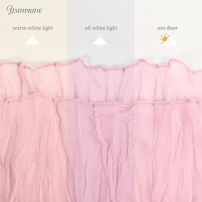12 Pack Cheesecloth Table Runner 35 x 120 inch Long Boho Cheese Cloth Gauze Table Runners Semi Sheer Table Runner for Wedding Decor, Bridal Shower, Birthday Party (Light Pink)
