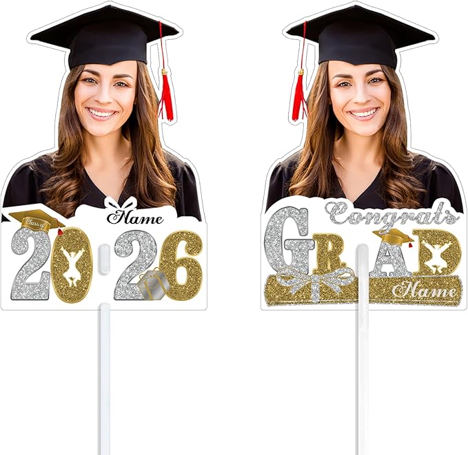 Personalized Graduation Face Fan 2026 Grade Custom Double Sided Face Cutout Fan with Handle Photo Booth Prop Party Supplies(B-Champagne and Silver,24pcs)