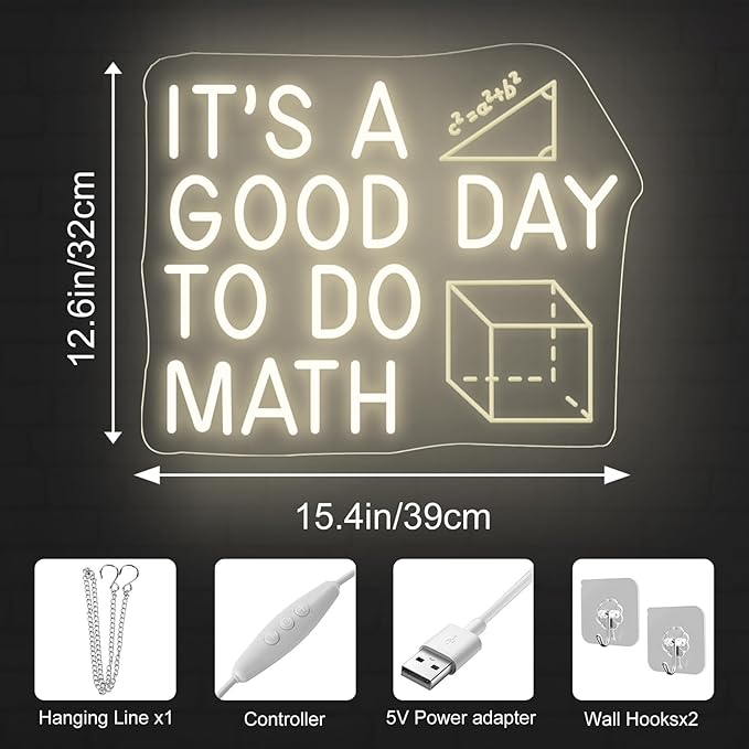 It's A Good Day To Do Math Neon Sign, Math Classroom Decor, Math Teacher Gift, Funny Classroom Art Wall Decoration, 16.5"x13", Warm White