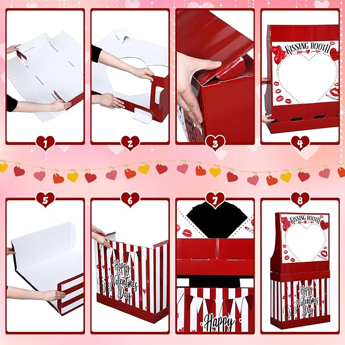 Valentine's Kissing Booth 54 x 28 in Valentines Photo Prop Kissing Booth Stand Cardboard Cutout Decorative Sign for Carnival Romantic Wedding Party Outdoor Decorations(Classic)