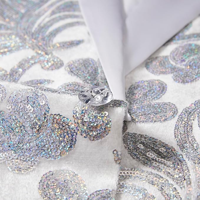 Men Fashion Velvet Sequins Floral Pattern Suit Jacket Blazer