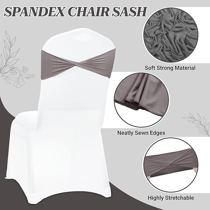 VDS Pack of 125 PCS | Silver Grey | Spandex Chair Sashes Bows Without Buckle | Stretch Elastic Banquet Universal Folding Chair Band Tie with for Wedding Party Conference Celebration Event Decoration