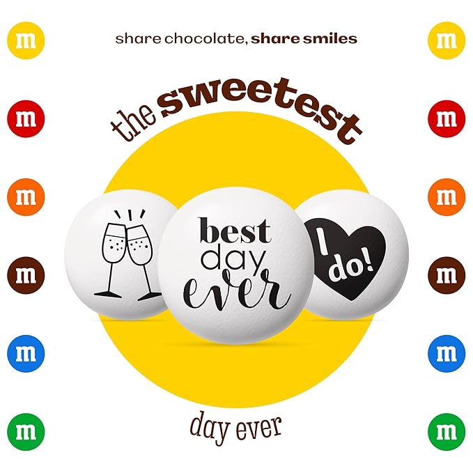 M&M’S WORLD Wedding Themed Milk Chocolate Candy - 5lbs Assorted Pre-designed Just Married, I Do Wedding Decoration White Wedding M&M'S Candy