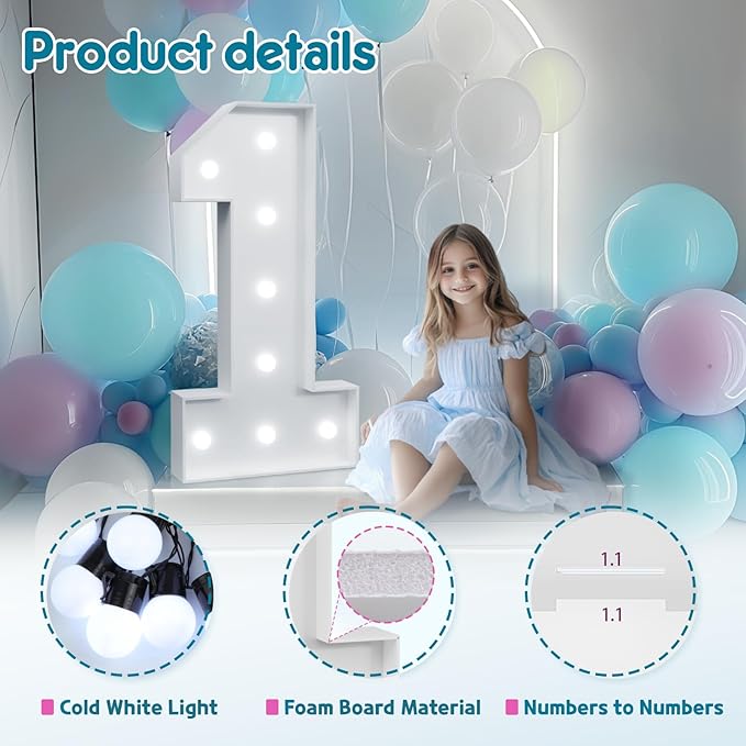 Marquee Numbers 3 feet tall,Cool White Light Up Numbers 6, Large Numbers for 6th 16th 60th Birthday Party Decorations, Big Numbers for Anniversary Decor（DIY Kits）