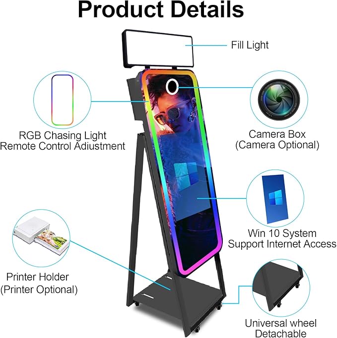 Magic Mirror Photo Booth,Mirror Photo Booth Interactive Touch Screen with Flight Case, Built-in Mini PC with Instant Print and Sharing for Event Party Wedding Rental (Black, 21.5''Screen)