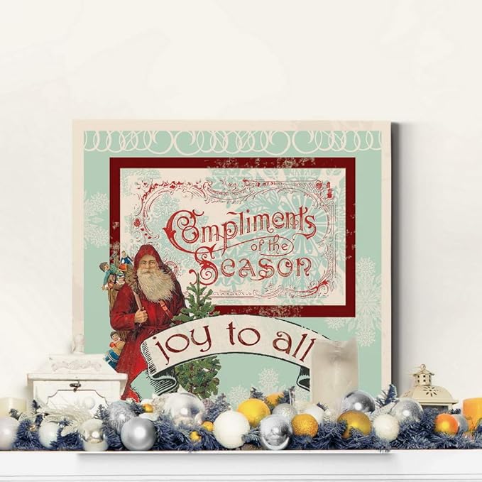 Renditions Gallery Joy to All Santa Wall Art, Christmas & Winter Artwork, Holiday Decor, Old World Santa Claus, Premium Gallery Wrapped Canvas, Ready to Hang, 16 in H x 16 in W, Made in America