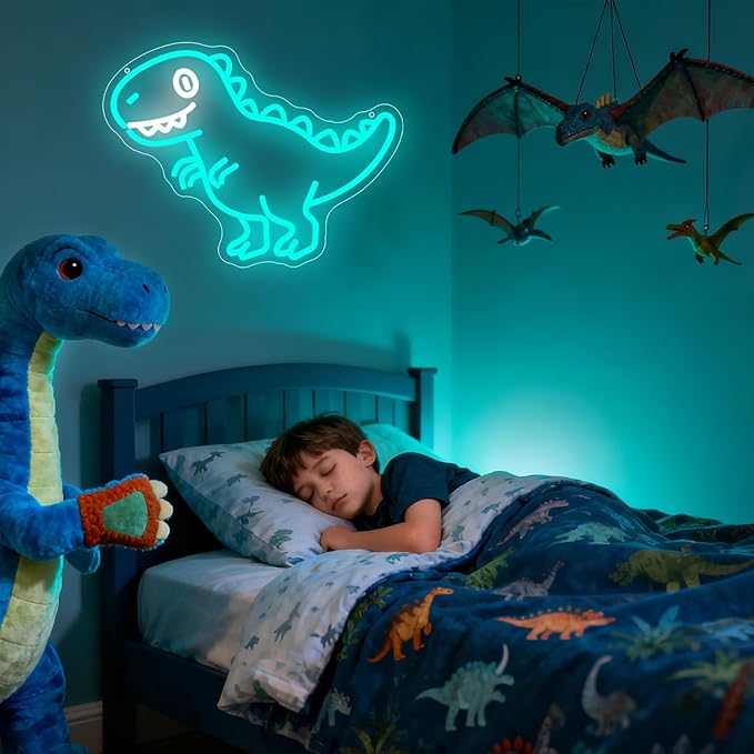 Dinosaur LED Neon Light Sign, Dinosaur Neon Signs for Boys Room Decor Dino Night Lamp Light for Party Bedroom Nursery Classroom Decorations Christmas Birthday Gift Dimmable USB Powered(15.8“*13.4")