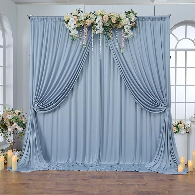30 ft x 10 ft Wrinkle Free Dusty Blue Backdrop Curtain for Parties, 6 Panels 10ft Polyester Dusty Blue Photo Backdrop Drapes for Graduation Birthday Wedding Party Stage Curtains