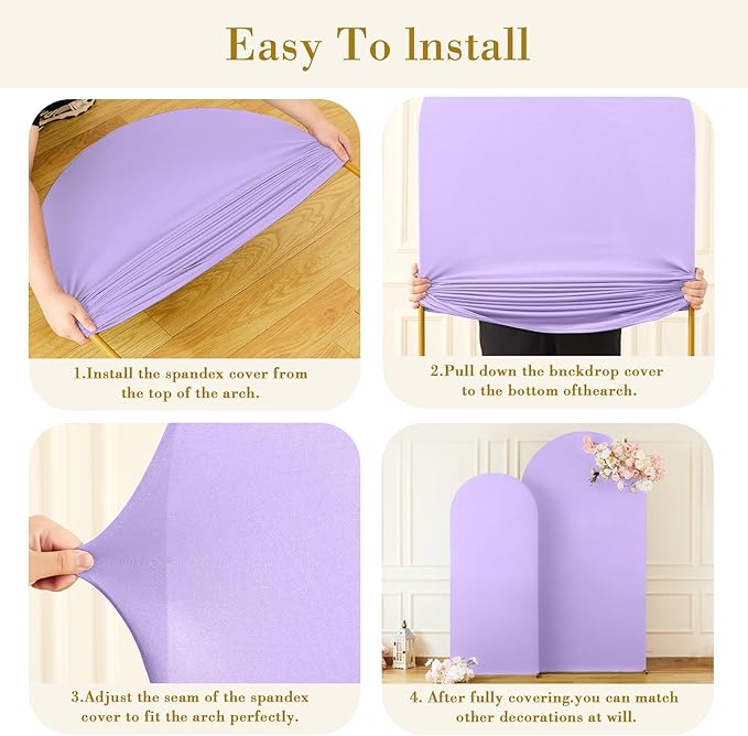 Purple Arch Cover 3 Set - 6.6FT, 7.2FT, 8FT Lavender Arch Backdrop Cover Spandex Wedding Arch Stand Covers for Baby Shower Girls Birthday Party Wedding Bridal Shower Photo Background Decorations
