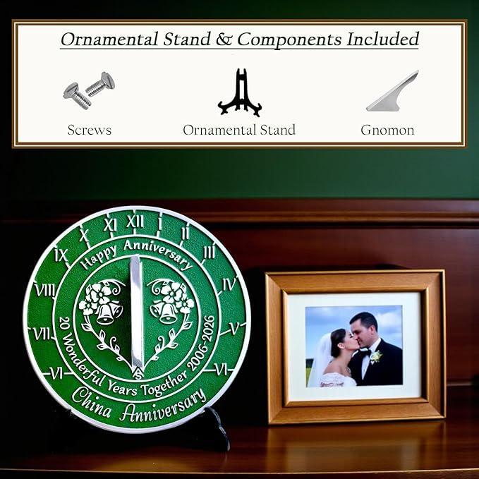 Anniversary Sundial Gift for 20th China Wedding Anniversary in 2026 - Recycled Metal Home Decor Or Garden Present Idea - Handmade in UK for Him, Her Parents Or Couples 20 Year Celebration