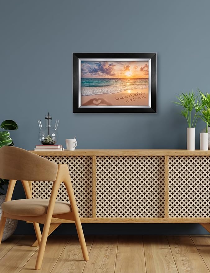 IPIC - "Forever Together Personalized Framed Wall Art, Custom Beach Scene with Name and Date in Sand, A Personalized Gift for Couple, Wedding, or Anniversary, Coastal Home Decor, Ready to Hang