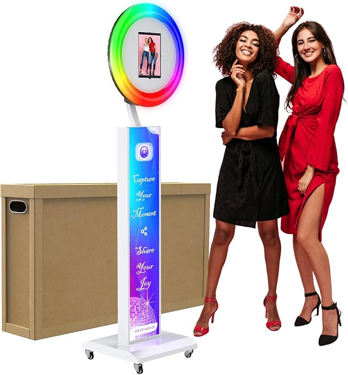 JIYANG Photo Booth,Photo Booth Stand Shell with ChackTok PhotoBooth VIP Member,APP and Remote Control,Music Sync,Selfie Photo Booth Machine for Parties,Wedding and Events