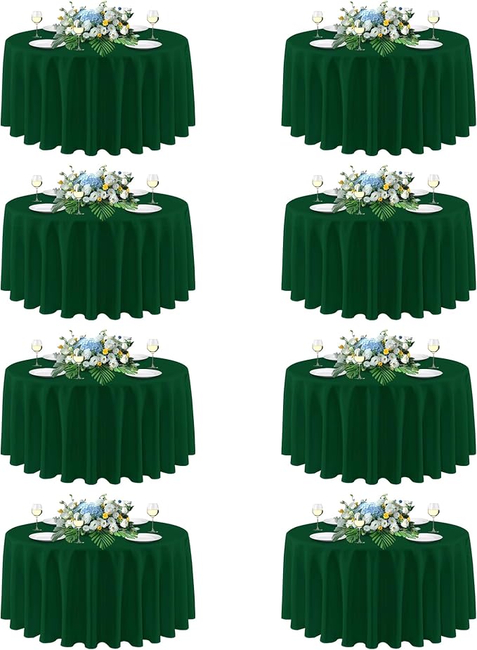 sancua 90 Inch Round Tablecloth, 8 Pack Hunter Green - Circle Polyester Fabric Table Cloth for Christmas Party Reception Banquet Birthday, Washable Formal Table Cover (Fit 30-72 Inch Tables)