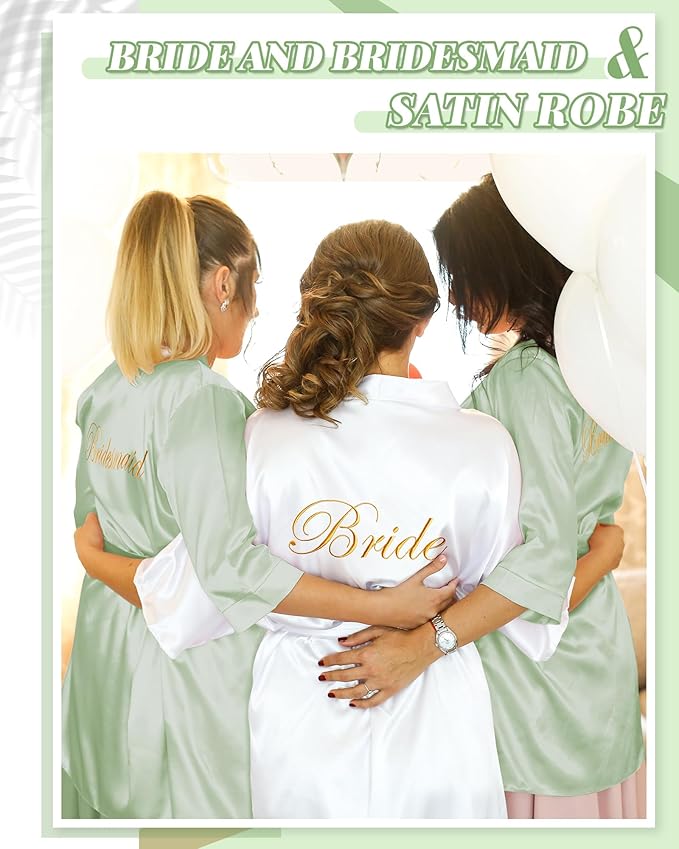 Jecery 12 Pcs Bridesmaid Robes Bride Kimono for Wedding Day Satin Embroidered Bridal Party Robes