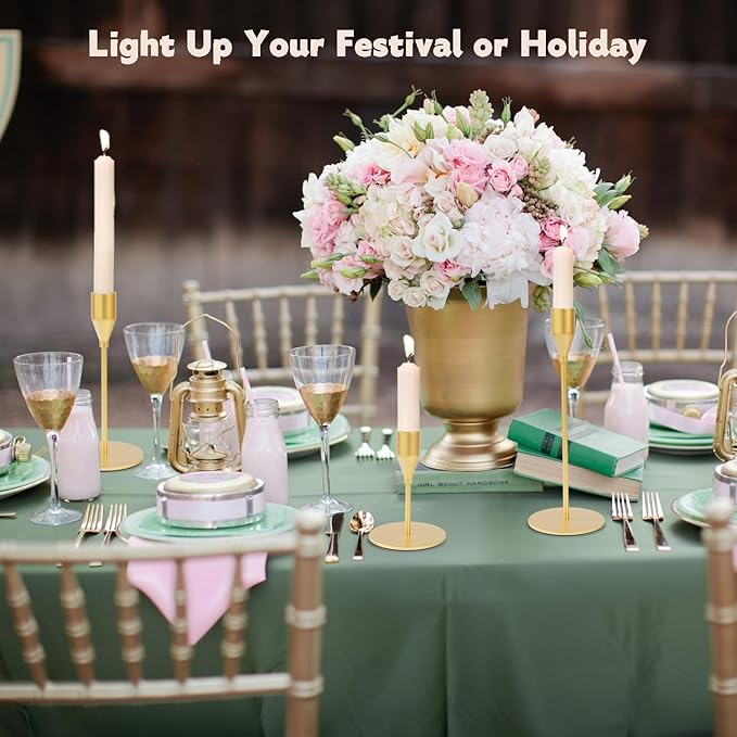 Matte Gold Candle Holders Bulk Painted Gold Metal Candlesticks Fit 0.8 Inch Taper Candles Decorative Metal Candelabra for Wedding Home Holiday Anniversary Party Dinning Table Decors (Set of 48)