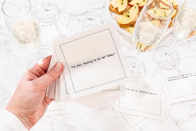 Five Star Funny Cat Quotes | White Cotton Cocktail Napkins | 50 Luxury Disposable Beverage Napkins with Witty Bar Quotes | Drink Napkins for Parties, Bars, Weddings & Game Nights