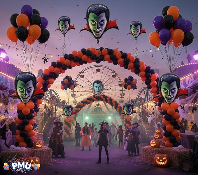 PMU 10 Pc Halloween Party Decoration Accessory 46 Inch Dracula Design Mylar-Foil Balloon