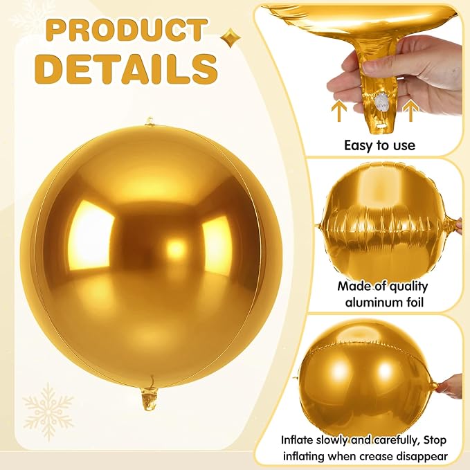 Jenaai 30 Set Round Foil Balloons Bulk 22 Inch 4d Metallic Giant Balloons Set with Satin Bows Ribbon for Ceiling Holiday Ornaments New Year Birthday Wedding Party Decoration(Black Gold)
