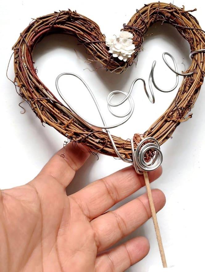 Rustic Love Cake Topper with White Baby’s Breath Flowers – Country Wedding Decoration for Bride and Groom, Rustic Wedding Cake Accessory for Engagement, Shower, or Anniversary Celebration