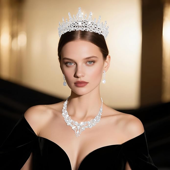 Kamirola Tiaras and Crowns for Women,Tiaras Earrings Necklace, Crystal Bridal Jewelry Set（TR83