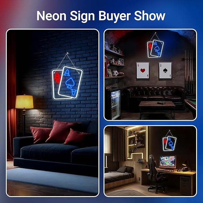 Gamerneon Playing Cards Neon Sign Poker Neon Signs for Wall Decor Led Neon Light Blue Red Texas Hold 'em Double A Sign for Bedroom Casino Party Bar Play Room Decor