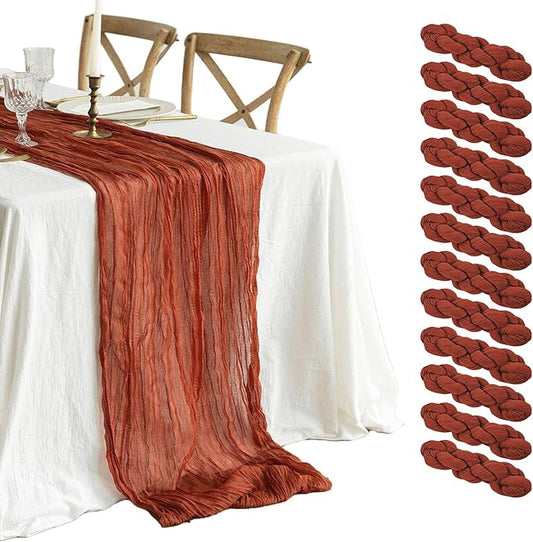 12 Pack Terracotta Cheesecloth Table Runner 10ft Boho Gauze Cheese Cloth Table Runner Rustic Sheer Runner 120 inch Long for Christmas Wedding Bridal Baby Shower Birthday Table Decorations