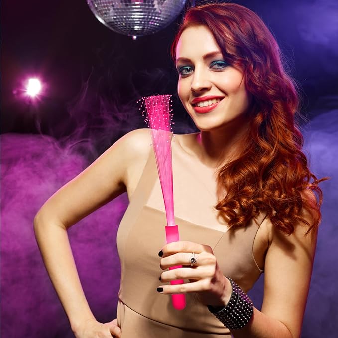 48 PCS Pink Glow Fiber Wands Sticks LED Light Wands 3 Modes Flashing Fiber Optic Light Rod Bulk Fiber Optic Wands Glow in The Dark Party Favors for Bar Wedding Party Supplies