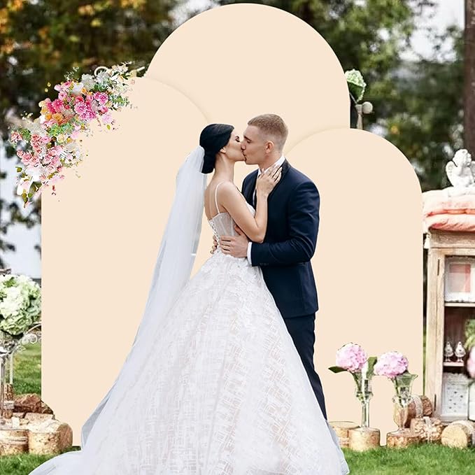 Spandex Fitted Wedding Arch Cover Set of 3 Beige Arch Backdrop Cover 6FT 6.6FT 7.2FT Arches Wall Covers Balloon Arches Covering Fabric for Baby Shower Happy Birthday Party Celebration