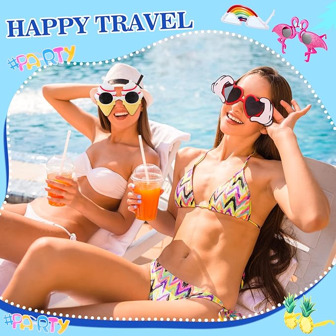 Junkin 24 Pairs Luau Party Sunglasses Funny Hawaiian Tropical Glasses Favors Novelty Fancy Eyeglasses Photo Booth Props for Adults Teens Birthday Summer Beach Themed Party Supplies Decoration