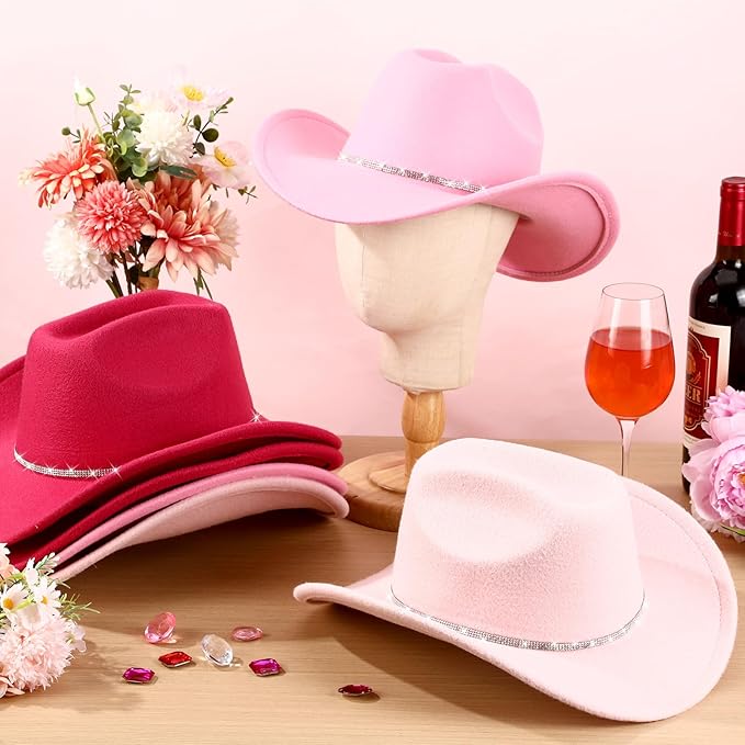 Hercicy 6 Pack Western Cowboy Hats with Rhinestone Tassel Bands Sequin Trim Sparkly Cowgirl Party Hats for Adults Women Men