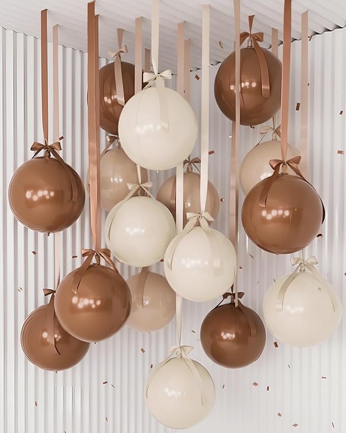 Jenaai 30 Set Round Foil Balloons Bulk 22 Inch 4d Metallic Giant Balloons Set with Satin Bows Ribbon for Ceiling Holiday Ornaments New Year Birthday Wedding Party Decoration(Warm Colors)