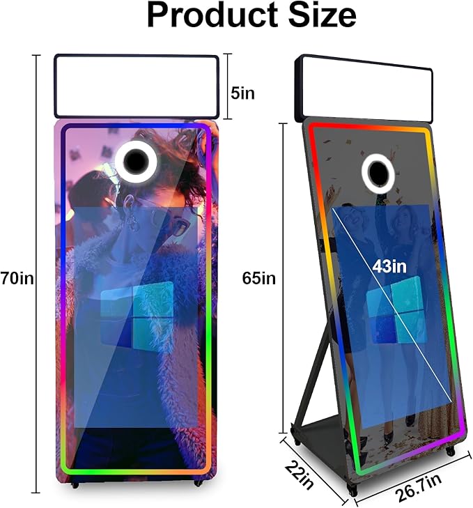 Magic Mirror Photo Booth,Mirror Photo Booth Interactive Touch Screen with Flight Case, Built-in Mini PC with Instant Print and Sharing for Event Party Wedding Rental (Black, 43''Screen+Camera)
