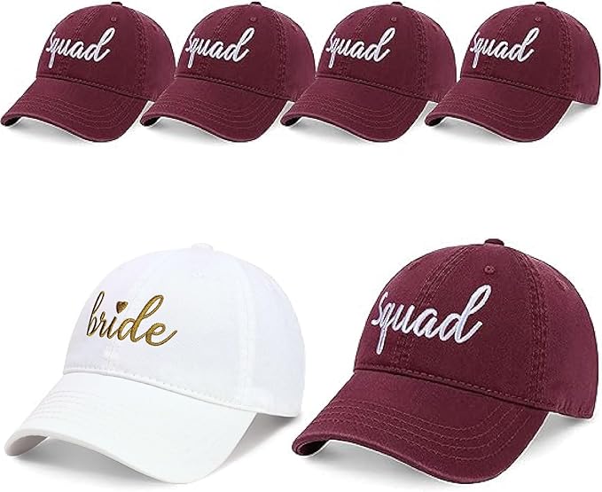 PartyGifts&beyond 6Packs Bachelorette Hat Bridesmaid Hat Bachelorette Party Favors Embroidered Bride Squad Baseball Cap