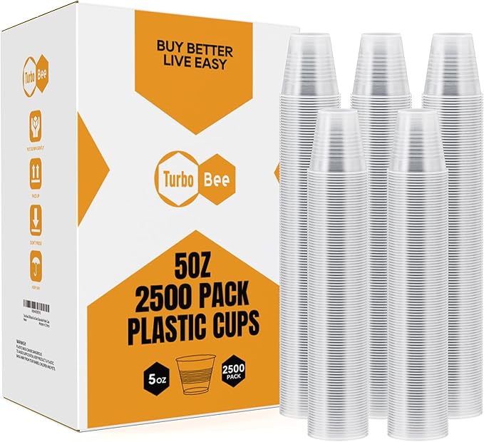Turbo Bee 2500Pack 5oz Clear Plastic Cups,Small Disposable Party Cups, Plastic Drinking Cold Beverage Clear Tumblers, Picnic, BBQ, Travel, and Events