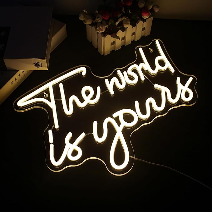 Lucunstar The World Is Yours Neon Signs Valentine Neon Sign Warm White Led Neon Light for Wall Decor Light Up Sign for Wedding USB Powered Led Neon Signs for Bedroom Valentines Day Decor