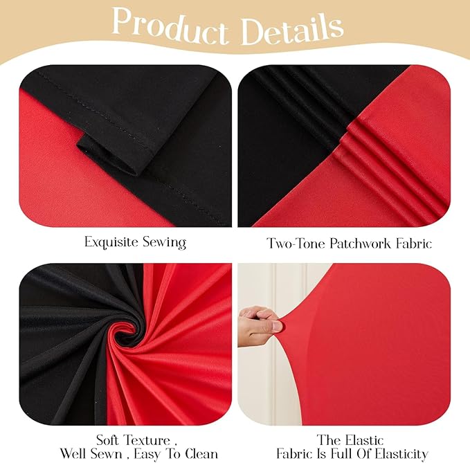 Arch Backdrop Cover Set of 3 - Spandex Arch Covers 7.2FT 6.6FT 6FT Stretchy Fabric Backdrop for Wedding Ceremony, Bridal Baby Shower, Birthday Party, Photo Booth Background Decor(Red and Black)