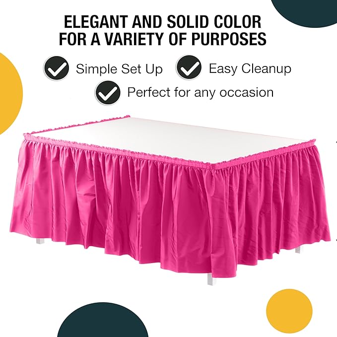 Exquisite Ruffle Table Skirt Cerise 48 Pack 14 Ft Long Table Skirts for Rectangle Tables 6ft Plus or Round Tables Skirts with Adhesive Strip for Gender Reveal Decor & Happy Birthday Parties