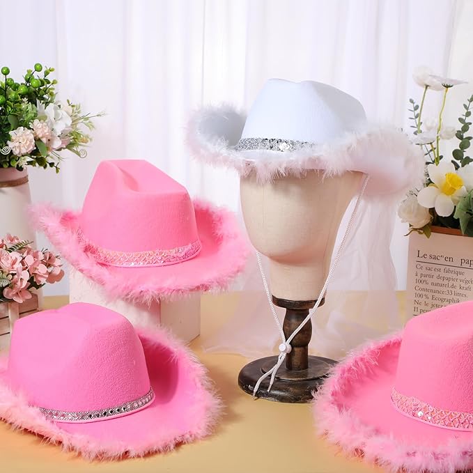 Unittype 12 Pcs Women Cowgirl Cowboy Hats Bachelorette Cowboy Hats for Bridal Shower Wedding Engagement Halloween Cosplay