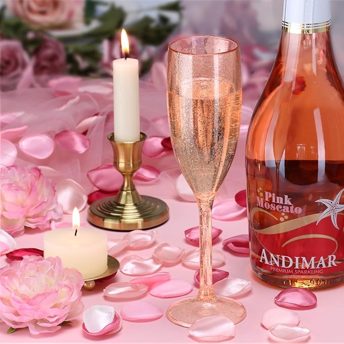 XUWAIDSGN 24 Pcs Reusable Champagne Flutes Plastic Wine Glasses Bulk Vintage Champagne Flutes Mimosa Bar Glasses Stemmed Drinking Cups 5.4OZ for Christmas Birthday Wedding Bride