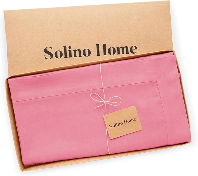 Solino Home Linen Tablecloth for Rectangle Tables 60 x 120 Inch - 100% Pure Linen Pink Carnation Table Cloth - Fete, Machine Washable Cloth Tablecloth for Valentines, Spring, Easter