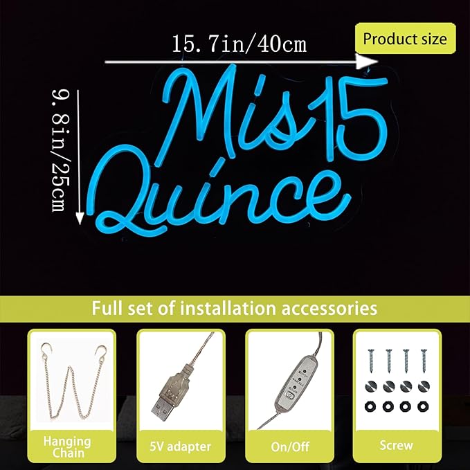 Mis Quince Neon Sign for Wall Decor,Happy Birthday Neon Signs for Bedroom Wall with Dimmable Switch for Any Age Children's Room, Bar, Party, Christmas, Wedding Decoration,SIGNVIA,40 * 25cm