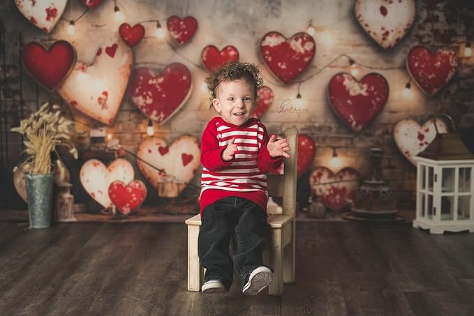 Kate Sweet Heart Backdrop Red Love Heart Brick Wall Photo Background Party Decor Photo Booth Props