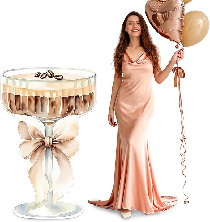4ft Large Espresso Martini Bow Cardboard A Tini Bit Older Birthday Cutout Stand Martini Coffee Backdrop Decorations for Bar Women Bachelorette Bridal Shower Party Decor